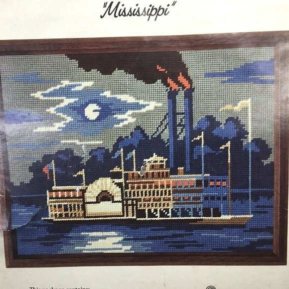 Wonder Art Other - Vtg Wonder Art Needlepoint Kit Mississippi Steamboat 6356 Paddle Wheeler